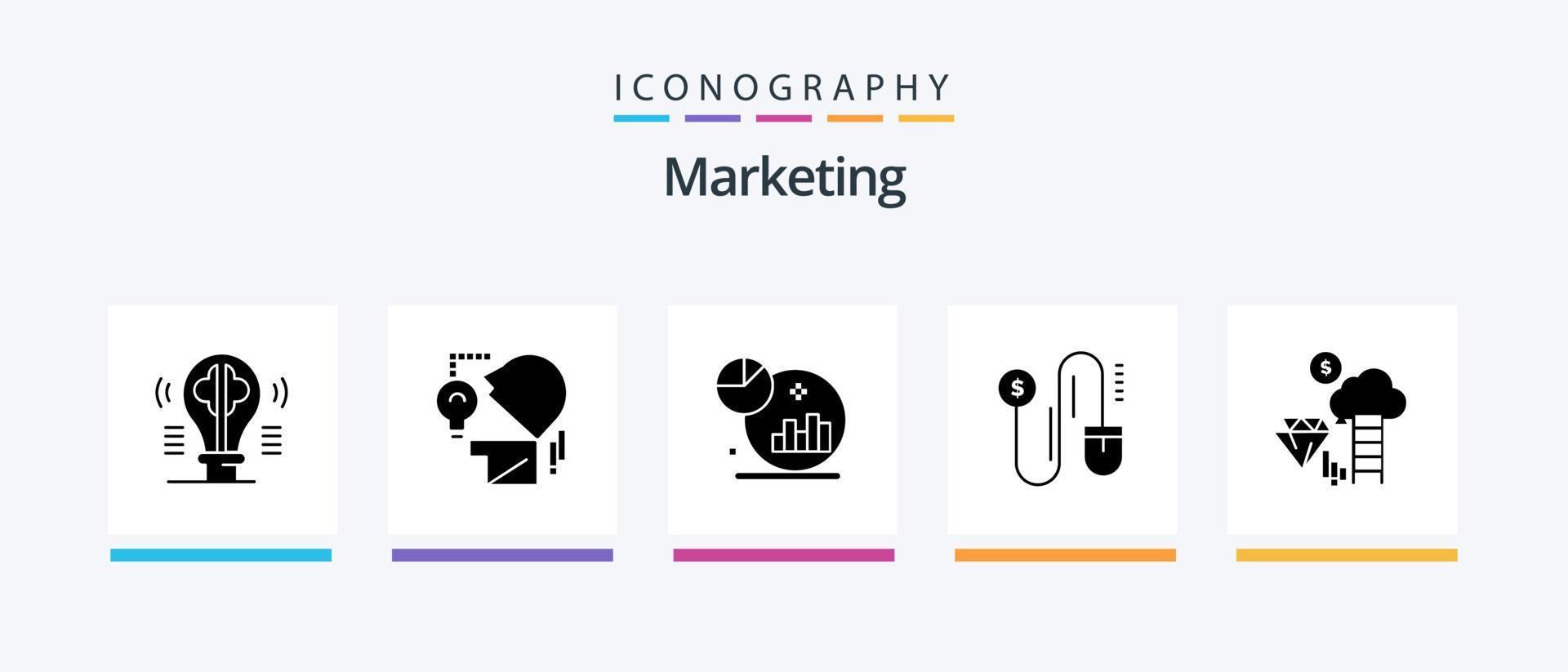 pacote de ícones de glyph 5 de marketing, incluindo nuvem. marketing. lâmpada. dólar. marketing. design de ícones criativos vetor