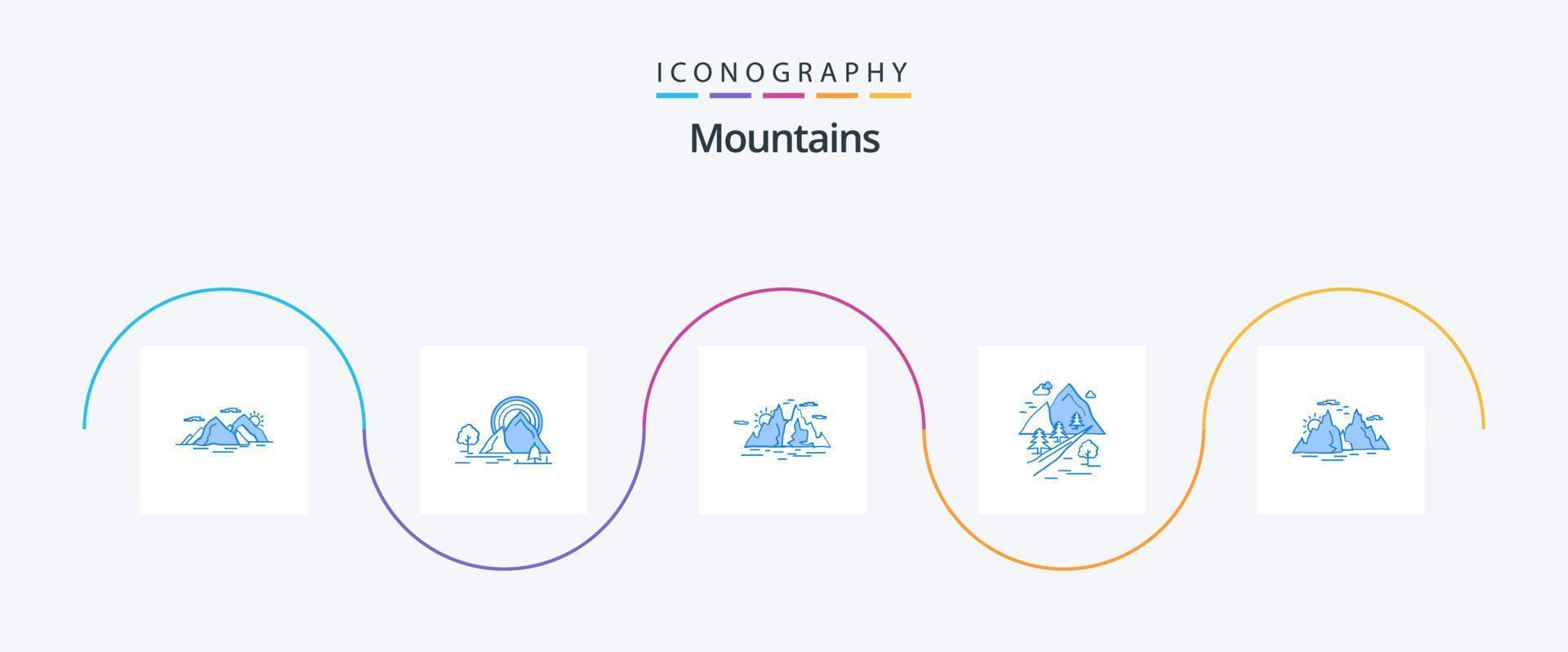 pacote de ícones de 5 montanhas azuis, incluindo árvore. agua. panorama. montanha. colina vetor