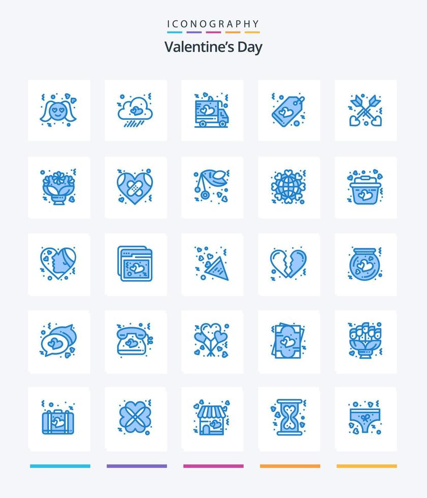 pacote criativo de ícones azuis do dia dos namorados 25, como seta. marcação. Entrega. venda. coração vetor