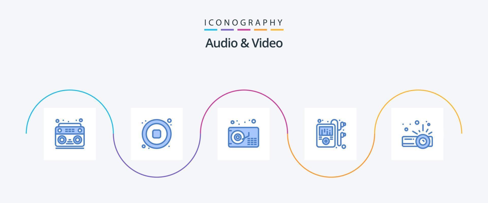 pacote de ícones azul 5 de áudio e vídeo, incluindo . apresentação. áudio. dispositivo. música vetor