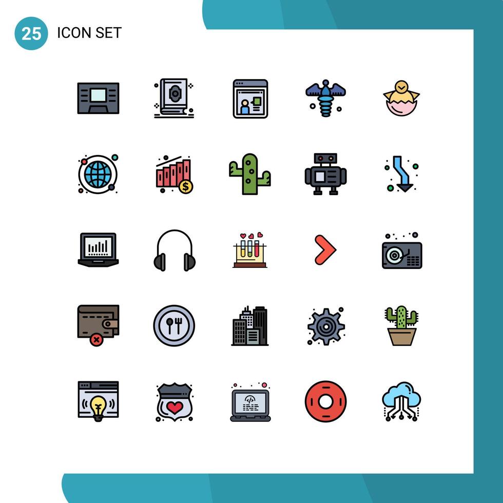 conjunto de cores planas de linha cheia de interface móvel de 25 pictogramas de ovo de páscoa farmácia on-line elementos de design de vetores editáveis médicos