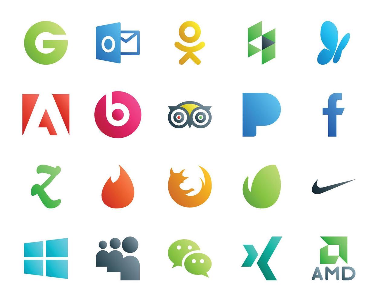 20 pacotes de ícones de mídia social, incluindo windows envato travel browser tinder vetor