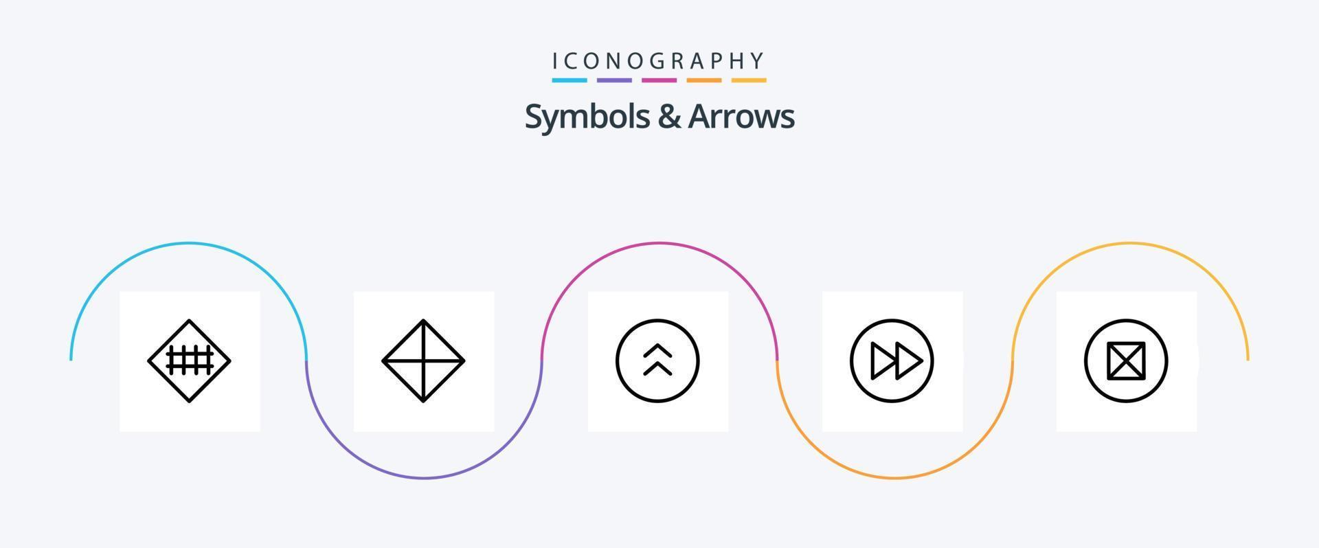 símbolos e setas linha 5 pacote de ícones incluindo música. Setas; flechas. símbolos. seta para a direita. pra cima vetor
