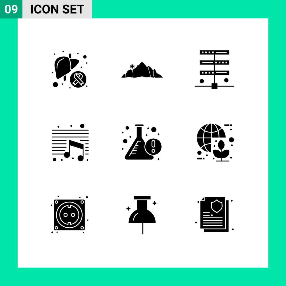 grupo de símbolos de ícone universal de 9 glifos sólidos modernos de notas escolares música de montanha internet elementos de design de vetores editáveis