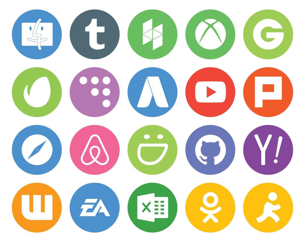 20 pacotes de ícones de mídia social, incluindo pesquisa github youtube navegador smugmug vetor
