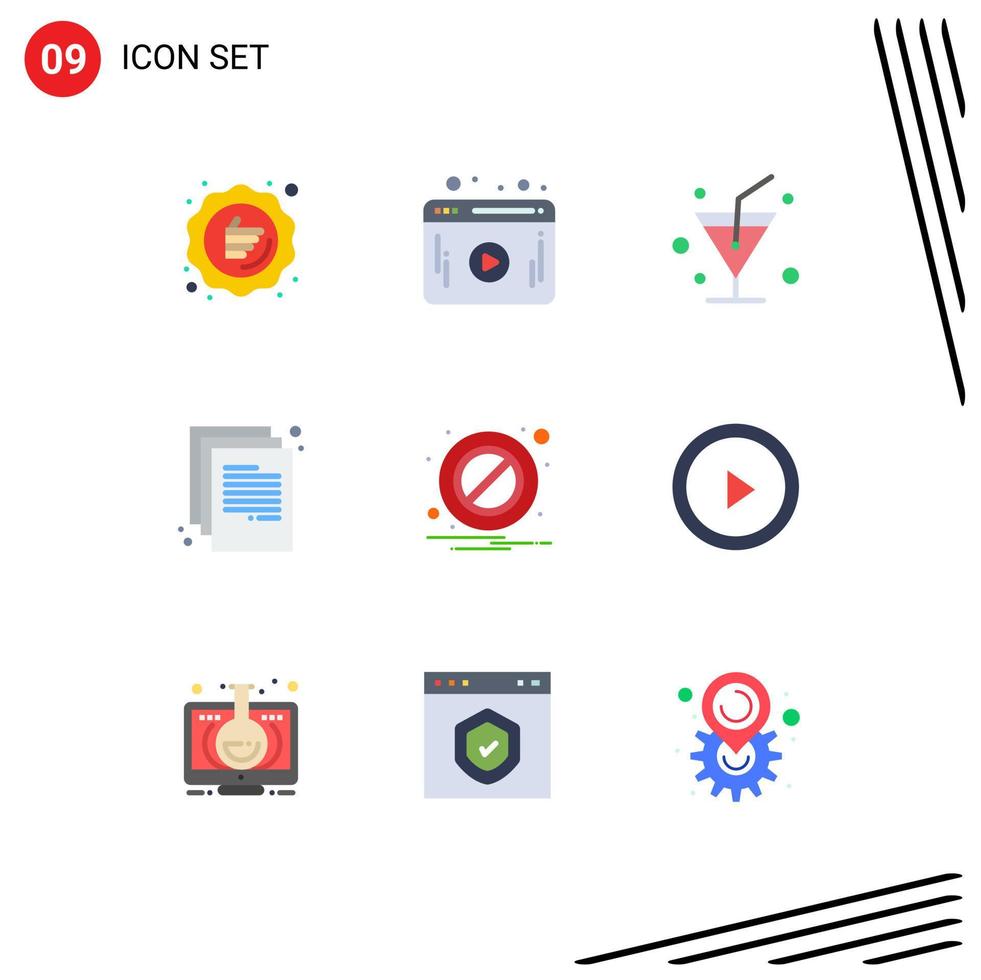 grupo de símbolos de ícone universal de 9 cores planas modernas de notificação de interface documento de bloco de bebida editável elementos de design vetorial vetor