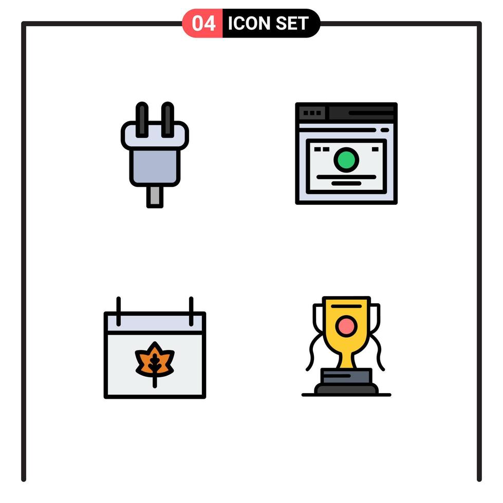 conjunto de 4 sinais de símbolos de ícones de interface do usuário modernos para carga da web links elétricos calendário elementos de design de vetores editáveis