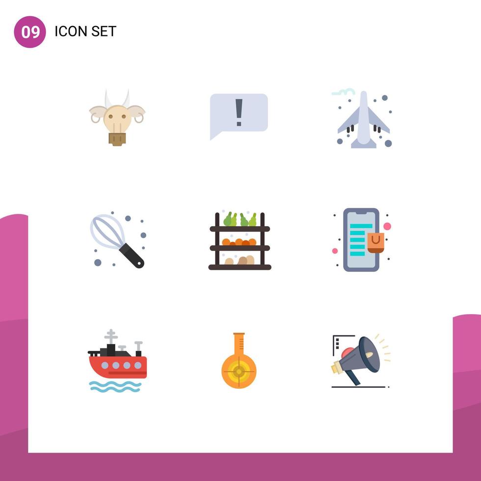 Pacote de cores planas de 9 interfaces de usuário de sinais e símbolos modernos de elementos de design de vetores editáveis manuais de fio de interface de usuário de supermercado