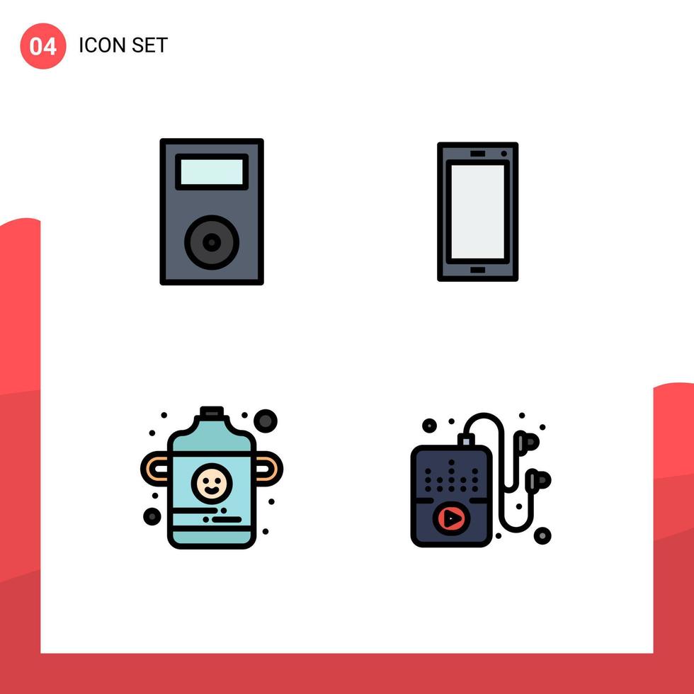 pacote de interface do usuário de 4 cores planas básicas de linhas preenchidas de dispositivos iphone produtos de garrafa de telefone inteligente elementos de design vetorial editáveis vetor