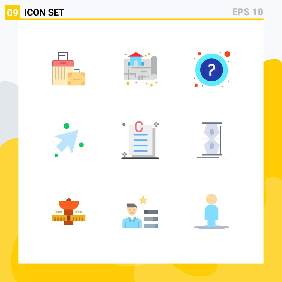pacote de 9 sinais e símbolos modernos de cores planas para mídia impressa na web, como documento de acesso, faq, contrato, elementos de design vetorial editáveis vetor
