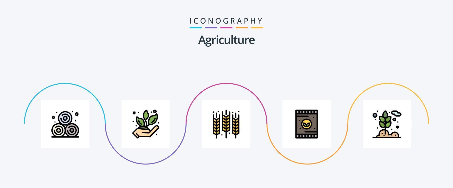 linha de agricultura cheia de pacote de 5 ícones planos, incluindo grãos. solo. colheita. plantar. agricultura vetor