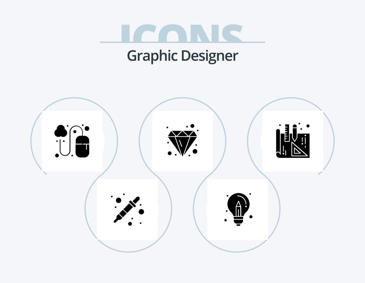 designer gráfico glifo ícone pack 5 design de ícone. projetos. diamante. idéia. brilhante. rede vetor