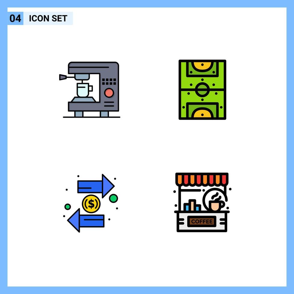 conjunto de 4 sinais de símbolos de ícones de interface do usuário modernos para máquina de serviço de café, futebol, finanças, elementos de design de vetores editáveis