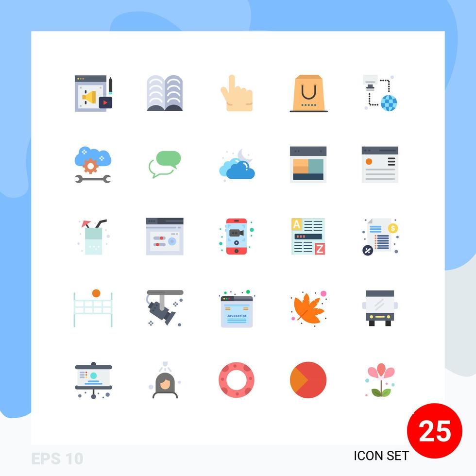 grupo de 25 sinais e símbolos de cores planas para compra de dedo indicador de internet de computador e elementos de design de vetores editáveis