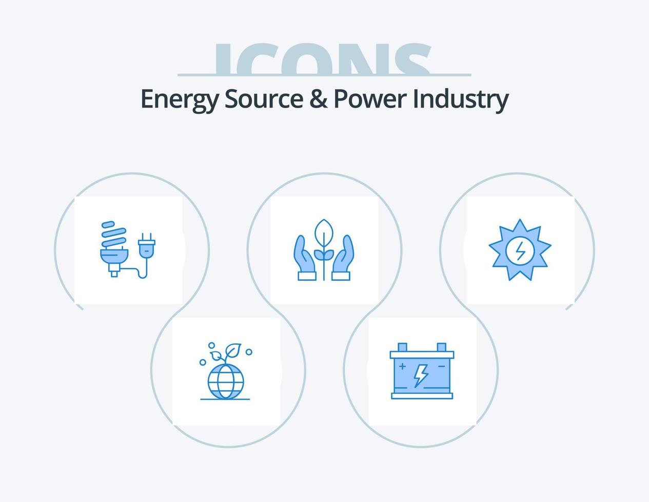 fonte de energia e design de ícone azul do pacote de 5 ícones da indústria de energia. energia. plantar. lâmpada. conservação. lâmpada elétrica vetor