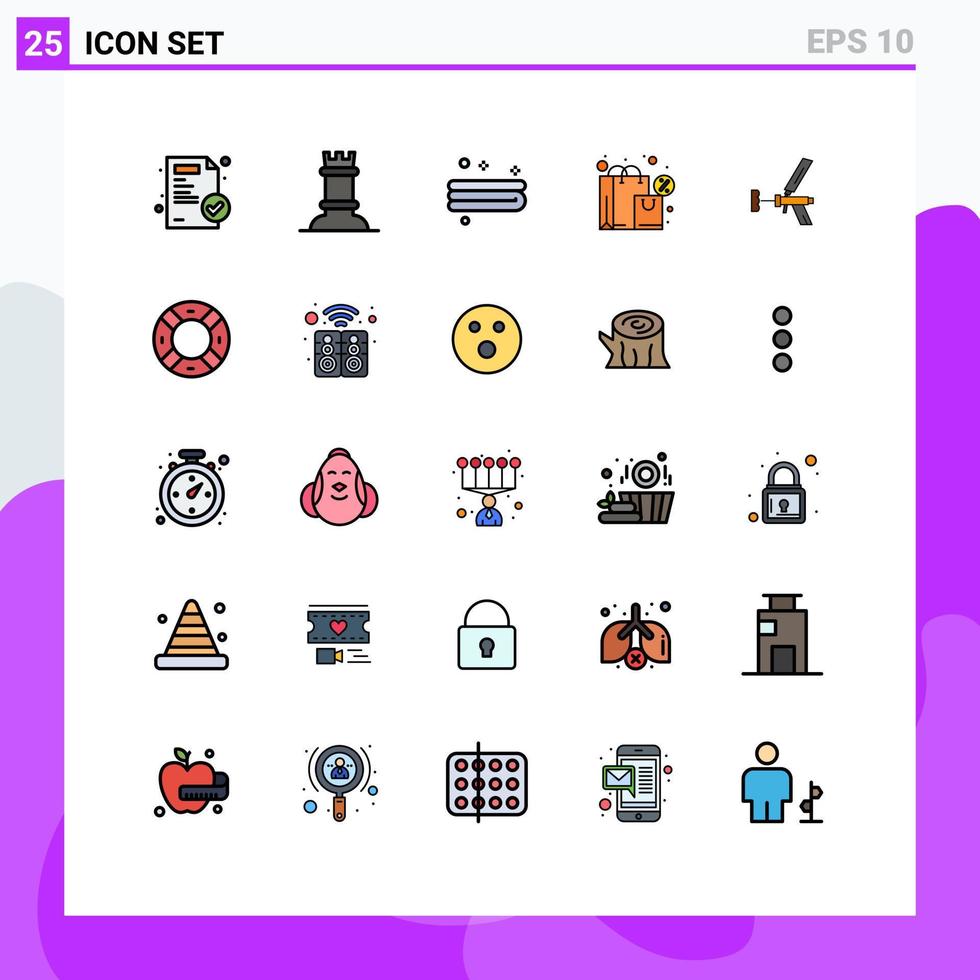 25 interface do usuário linha cheia pacote de cores planas de sinais e símbolos modernos de construção de toalha de construção de reparo elementos de design de vetores editáveis