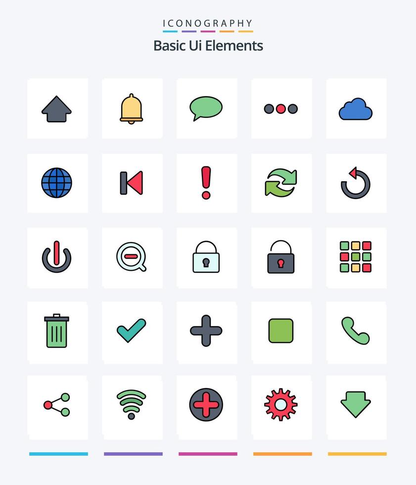 Elementos básicos criativos da interface do usuário Pacote de ícones preenchidos com 25 linhas, como armazenamento. nuvem. conversando. o sinal. conversando vetor