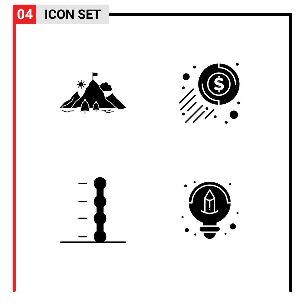 conjunto de glifos sólidos de interface móvel de 4 pictogramas de elementos de design de vetores editáveis de transmissão automática de dólar de montanha