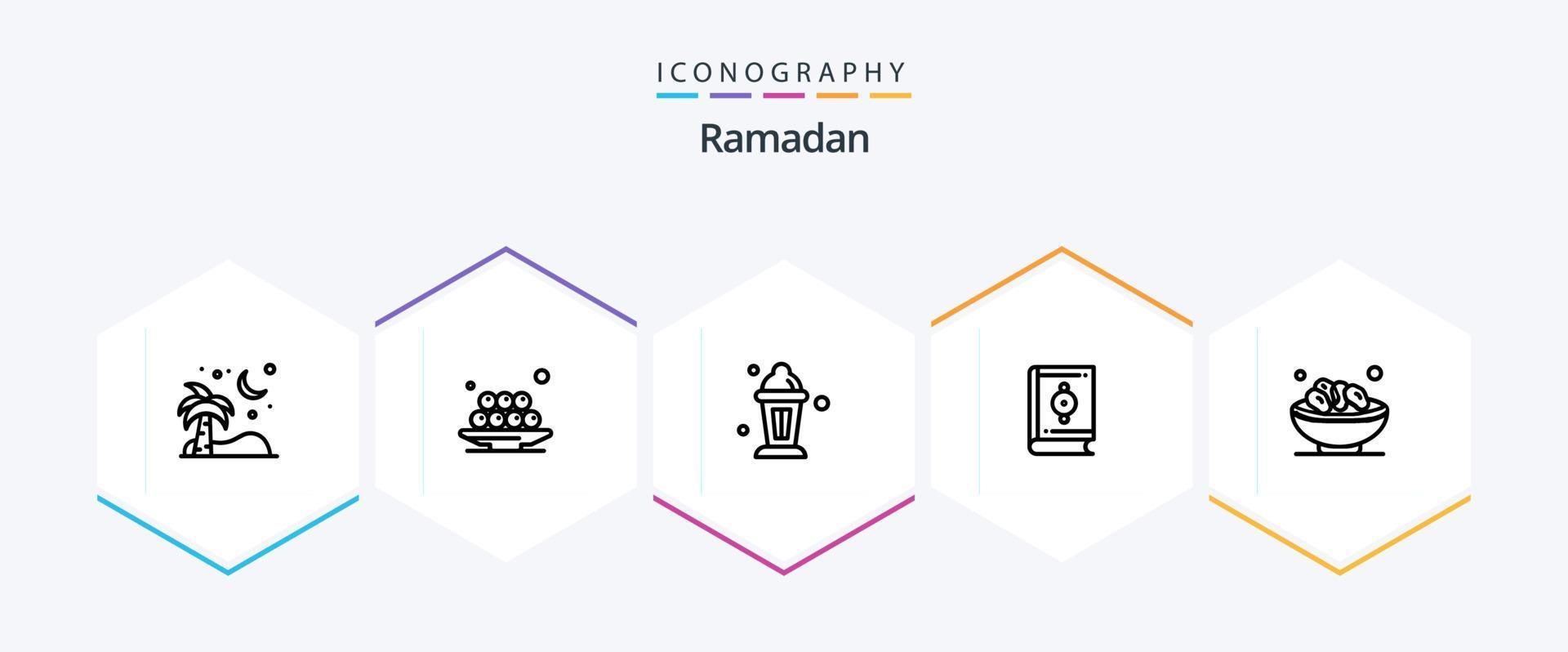 Pacote de ícones de 25 linhas do Ramadã, incluindo o Islã. Ramadã. almoço . luminária . abraâmico vetor