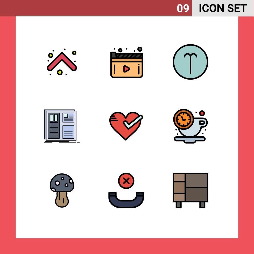 9 ícones criativos, sinais modernos e símbolos de layout de coração, design de interface de áries, elementos de design de vetores editáveis