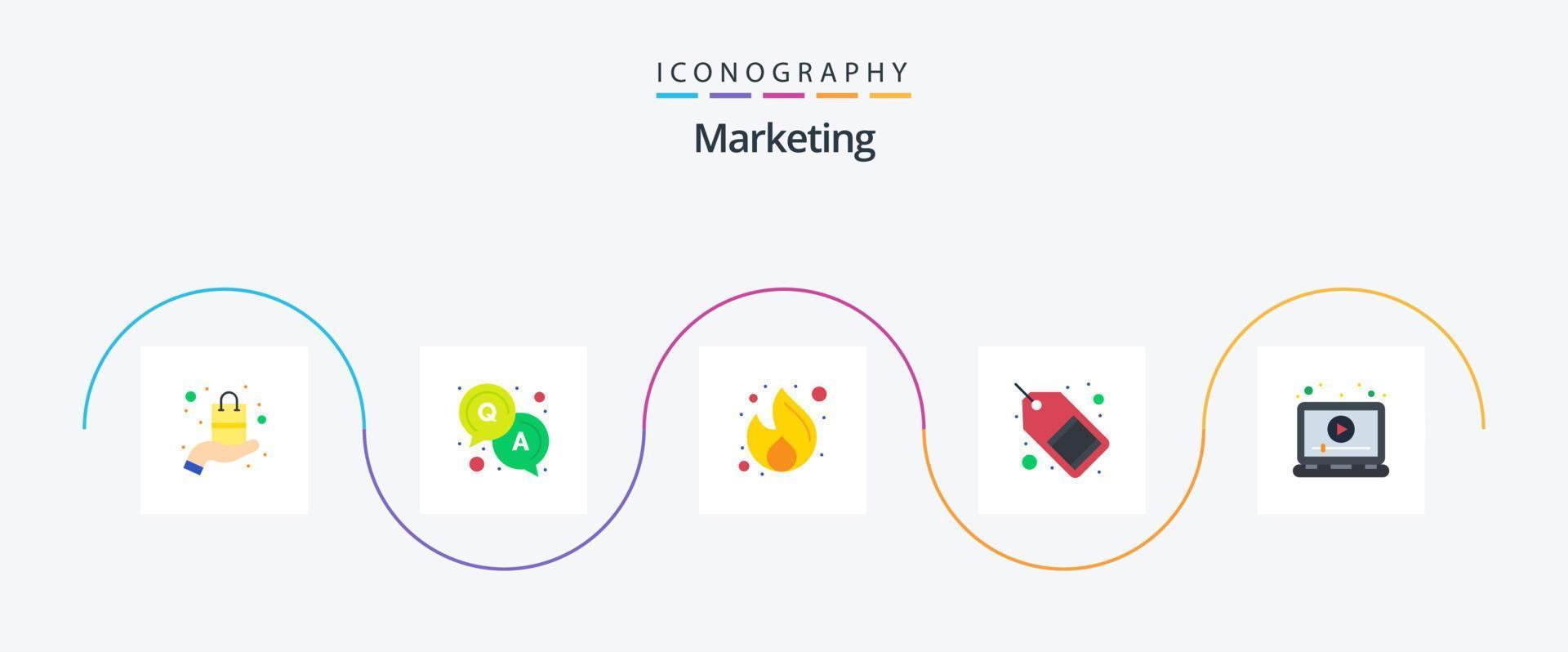 pacote de ícones de 5 planos de marketing, incluindo anúncios. venda. fogo. marketing. comércio vetor