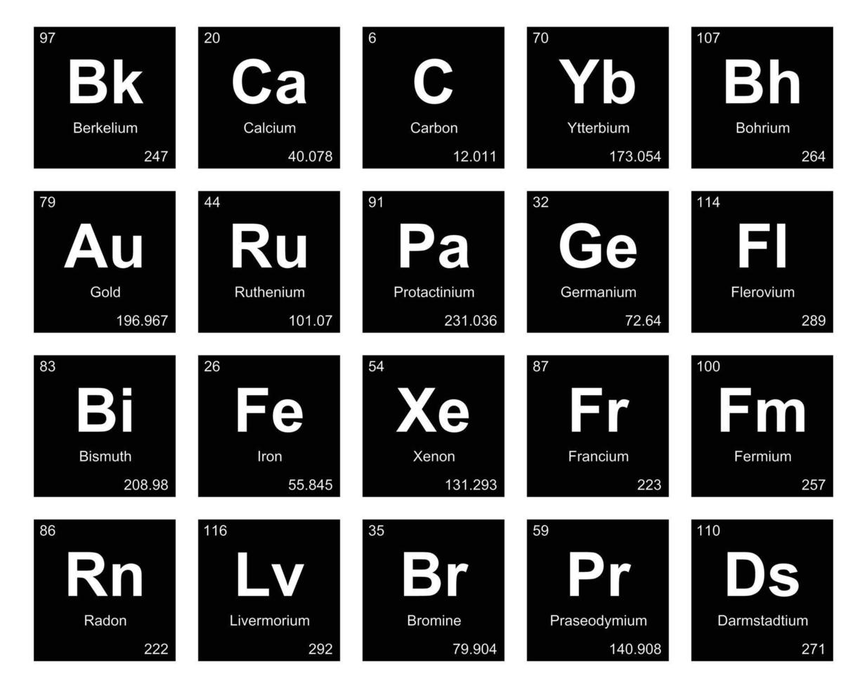 20 tabela periódica do design do pacote de ícones de elementos vetor