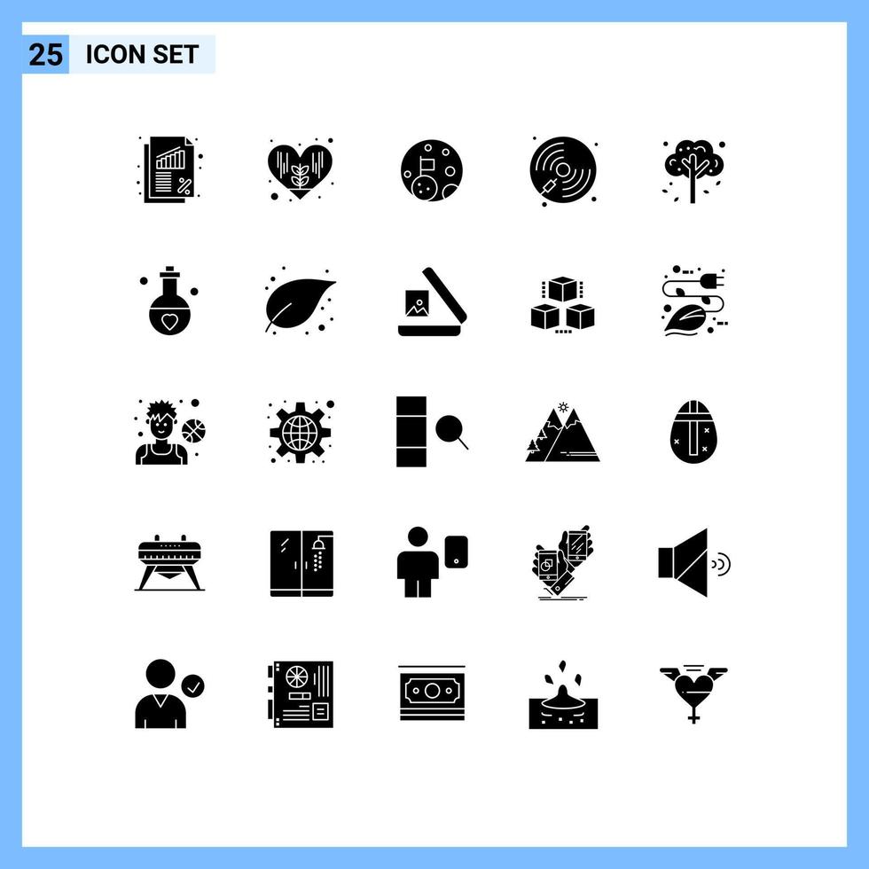 grupo de símbolos de ícones universais de 25 glifos sólidos modernos de outono, jogador de bandeira, cd, elementos de design de vetores editáveis