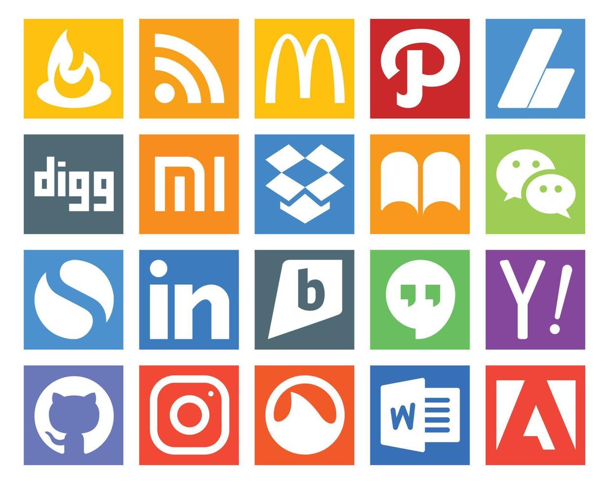 20 pacotes de ícones de mídia social, incluindo hangouts de pesquisa dropbox brightkite simples vetor