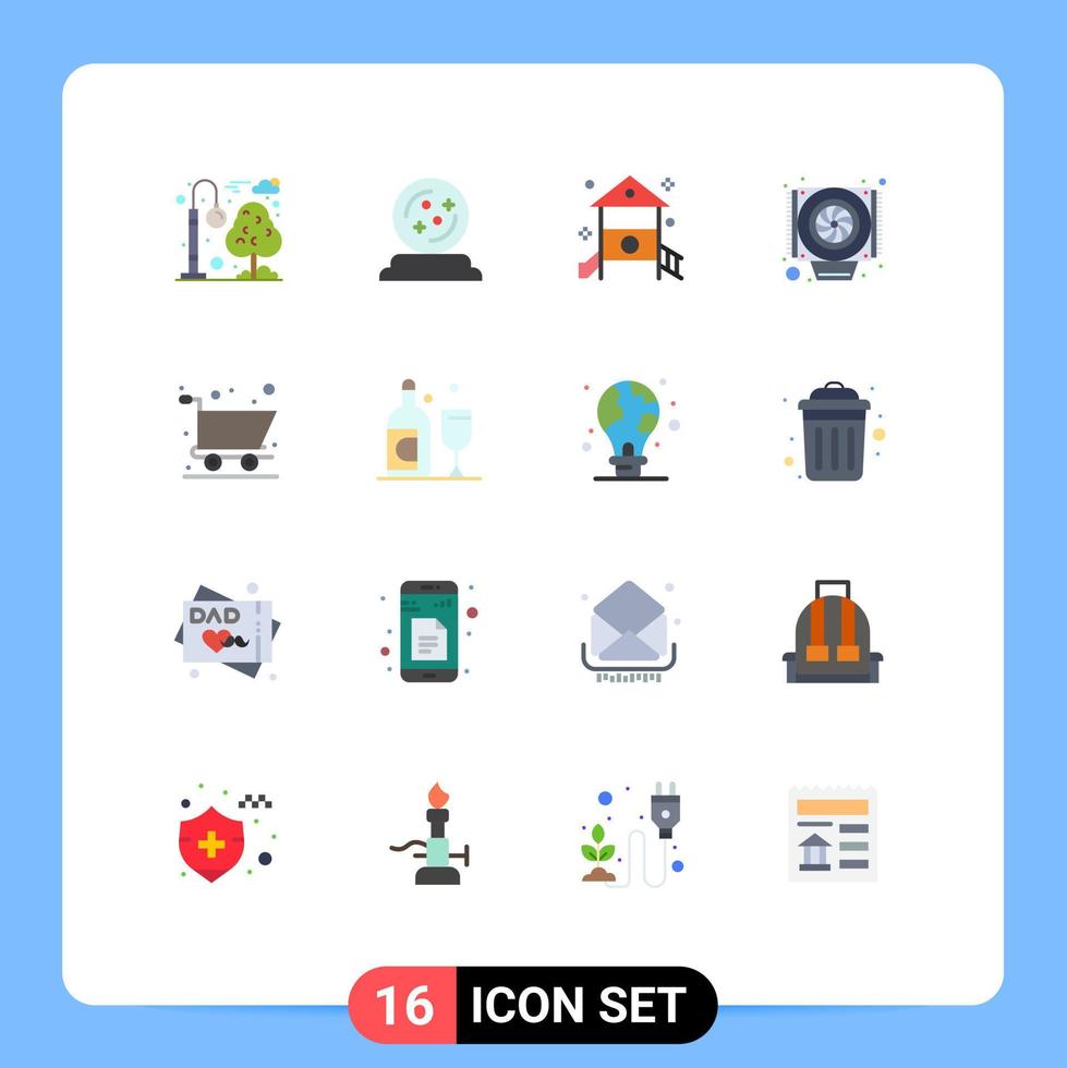 16 ícones criativos, sinais e símbolos modernos de fãs de compras on-line, jogo mais legal de infância, pacote editável de elementos de design de vetores criativos