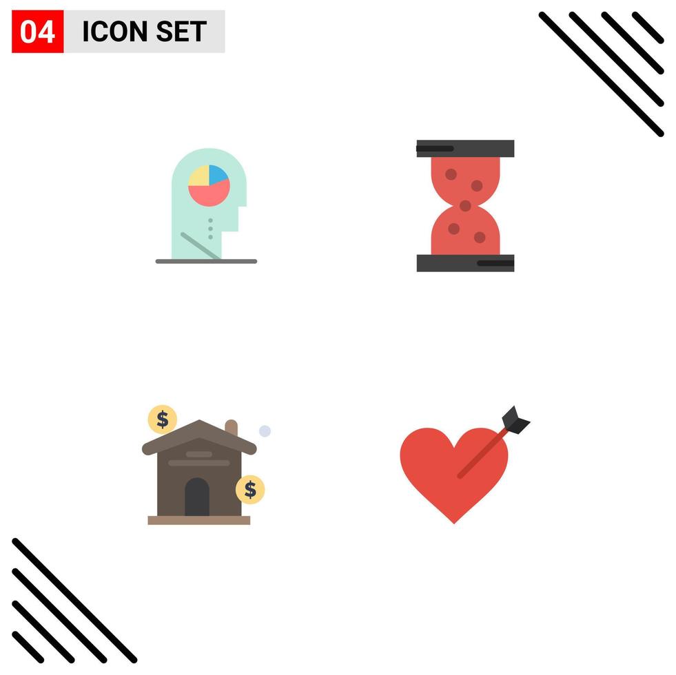 4 ícones planos de vetores temáticos e símbolos editáveis de elementos de design de vetores editáveis de seta de relógio de chapéu de investimento humano