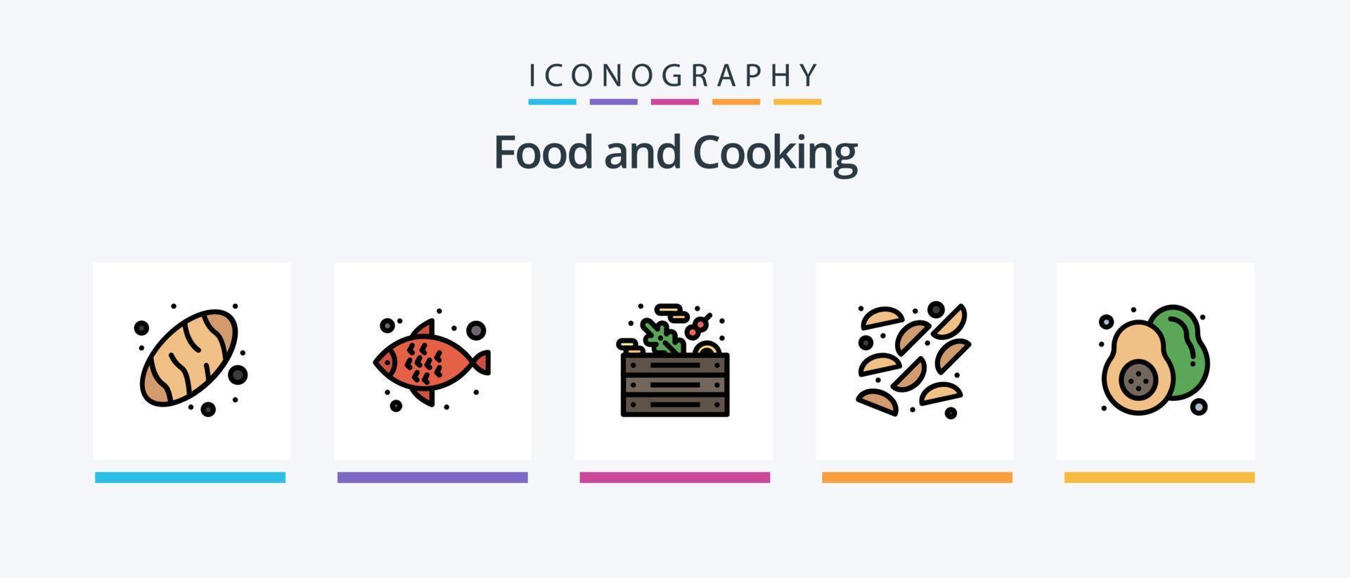 linha de comida cheia de 5 ícones incluindo . Comida. fruta. creme. churrasco. design de ícones criativos vetor