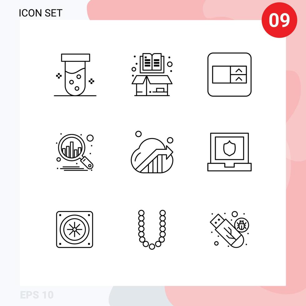 conjunto de pictogramas de 9 contornos simples de elementos de design de vetores editáveis de negócios de análise aberta de marketing