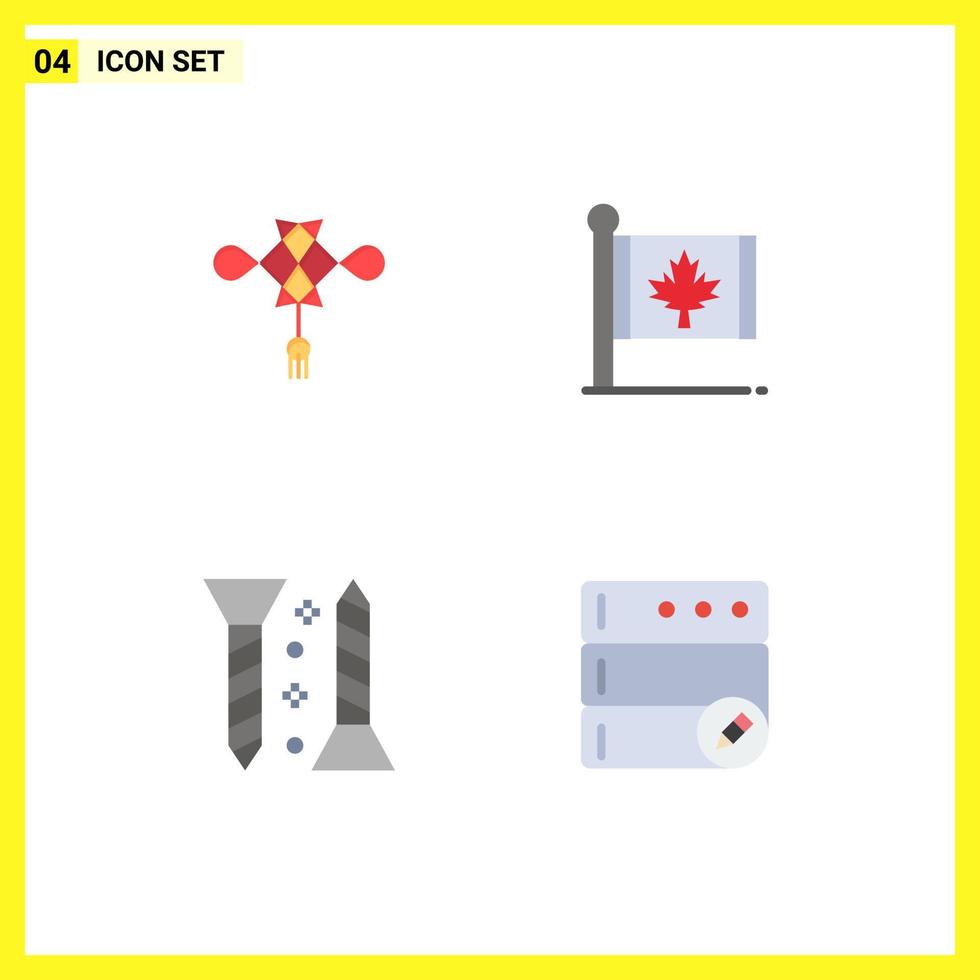 pacote de 4 sinais e símbolos de ícones planos modernos para mídia impressa na web, como decoração de construção chineseknot canadá elementos de design de vetores editáveis de fixação automática