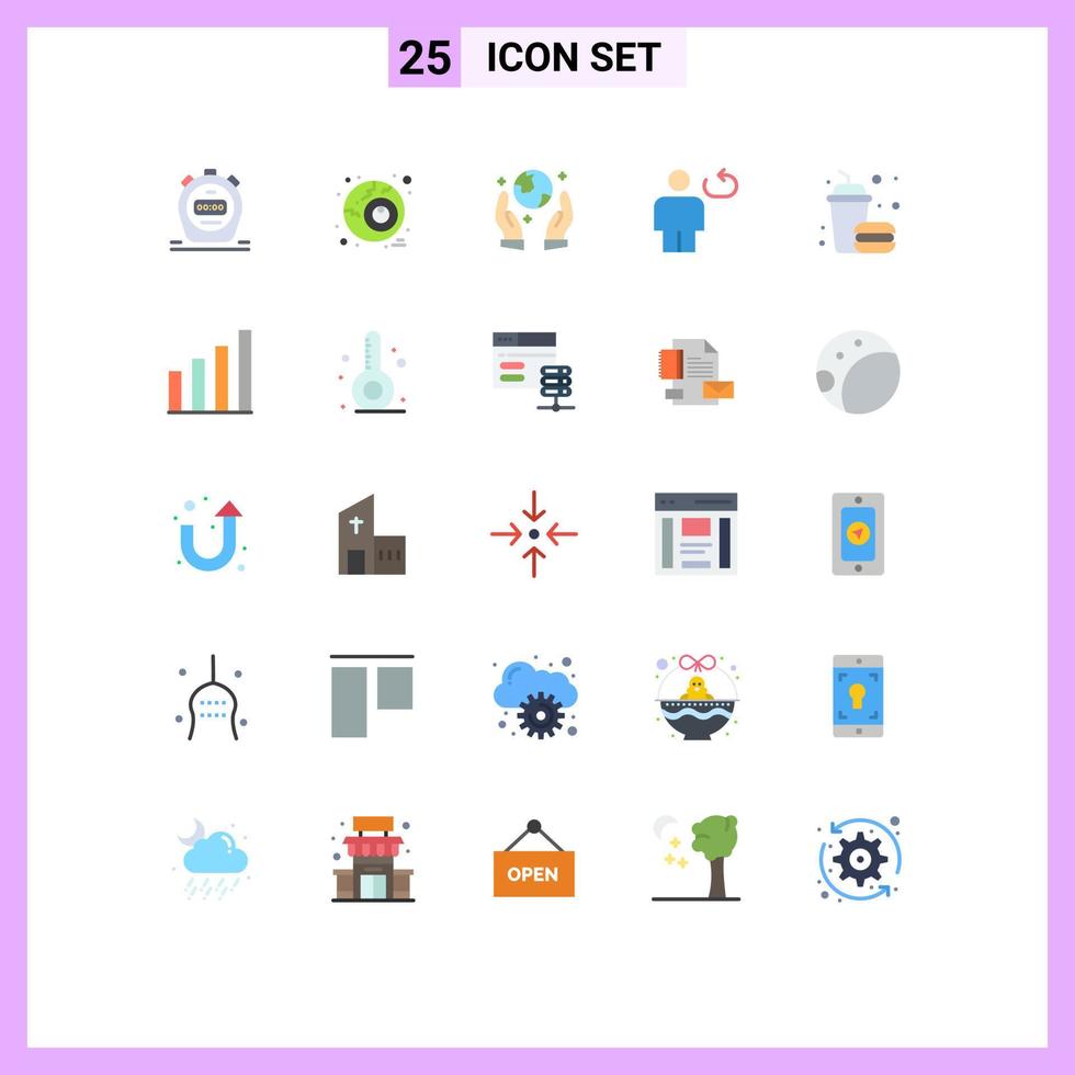 Conceito de 25 cores planas para sites móveis e aplicativos, comida, bebida, protetor, loop de hambúrguer, elementos de design vetorial editáveis vetor