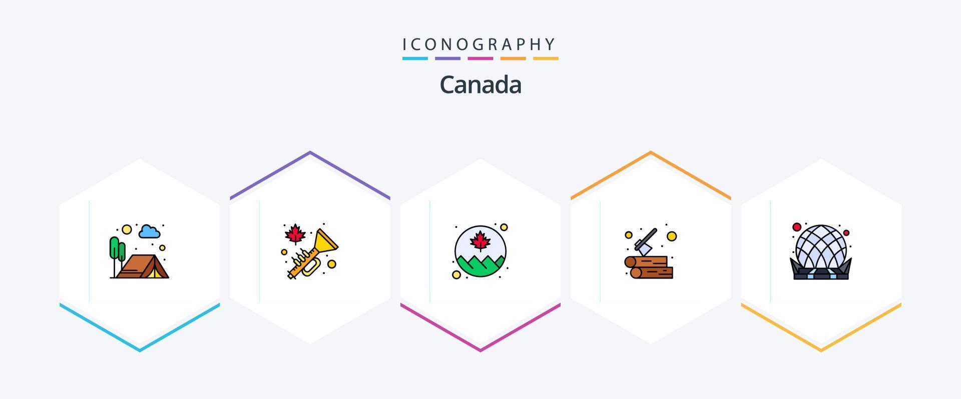 Pacote de ícones de 25 linhas preenchidas do Canadá, incluindo o Canadá. ar livre. Canadá. madeira. registro vetor