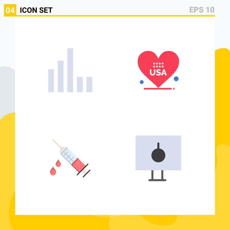 conjunto de ícones planos de interface móvel de 4 pictogramas de conexão coração médico eua bloqueio elementos de design de vetores editáveis