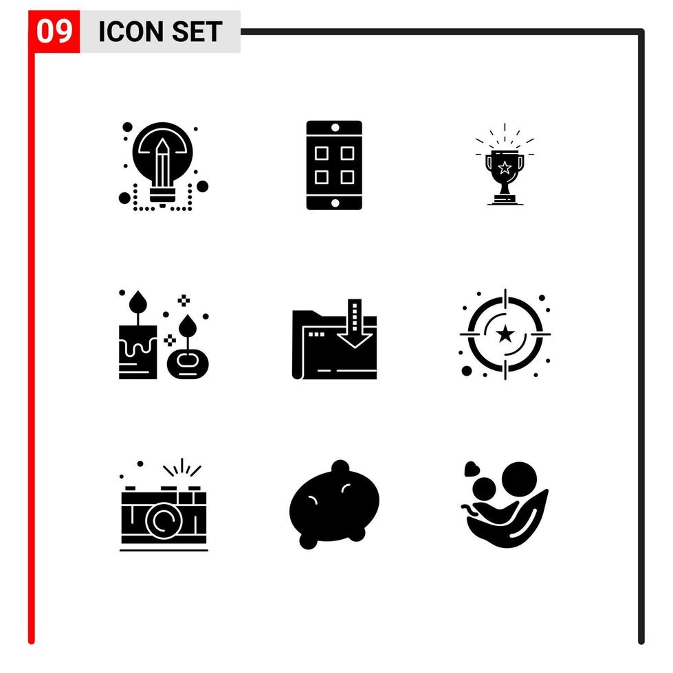 conjunto de 9 sinais de símbolos de ícones de interface do usuário modernos para aroma de vela aroma de conquista de vela ganhar elementos de design de vetor editável