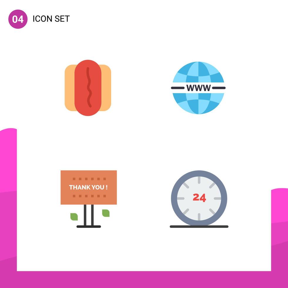 grupo de 4 sinais e símbolos de ícones planos para comida obrigado internet web obrigado elementos de design de vetores editáveis