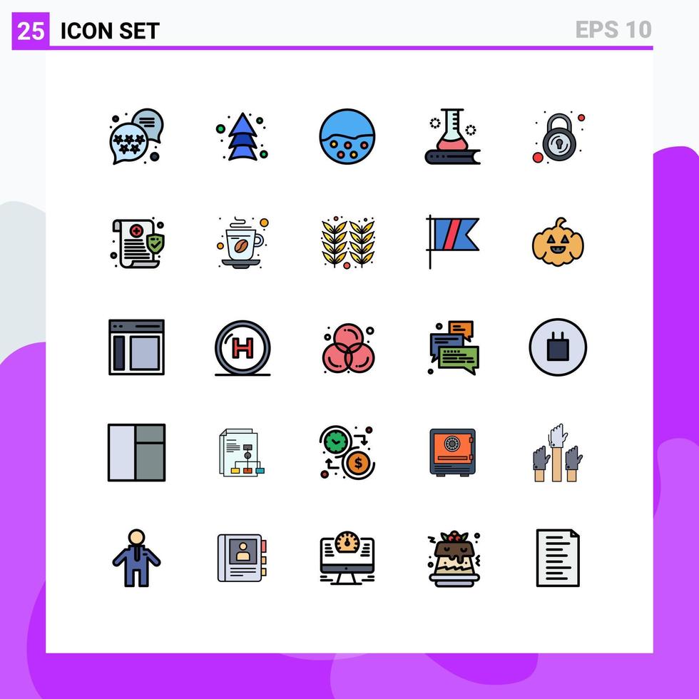 pacote de cores planas de linha preenchida de 25 símbolos universais de conhecimento científico fechado ciência da pele ciência da informação ciência e educação elementos de design vetorial editáveis vetor