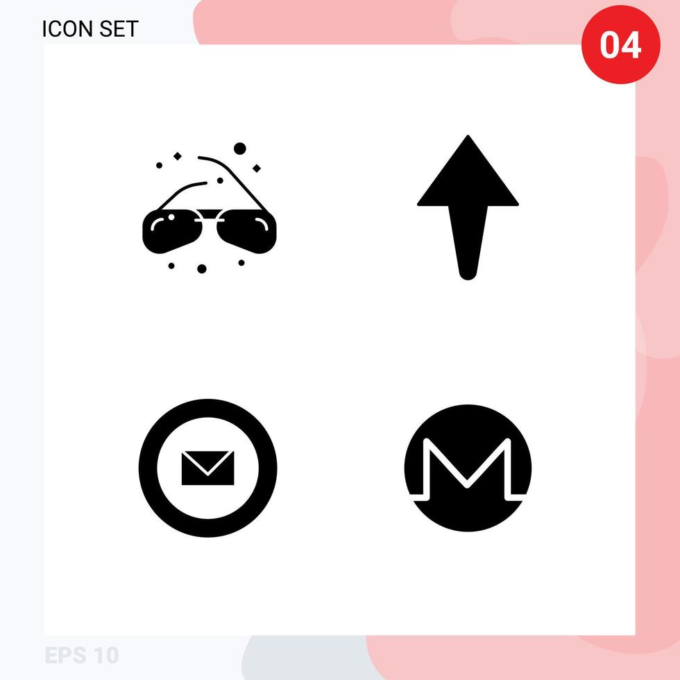 4 interface do usuário pacote de glifos sólidos de sinais e símbolos modernos de selos de óculos geek mail moeda elementos de design de vetores editáveis