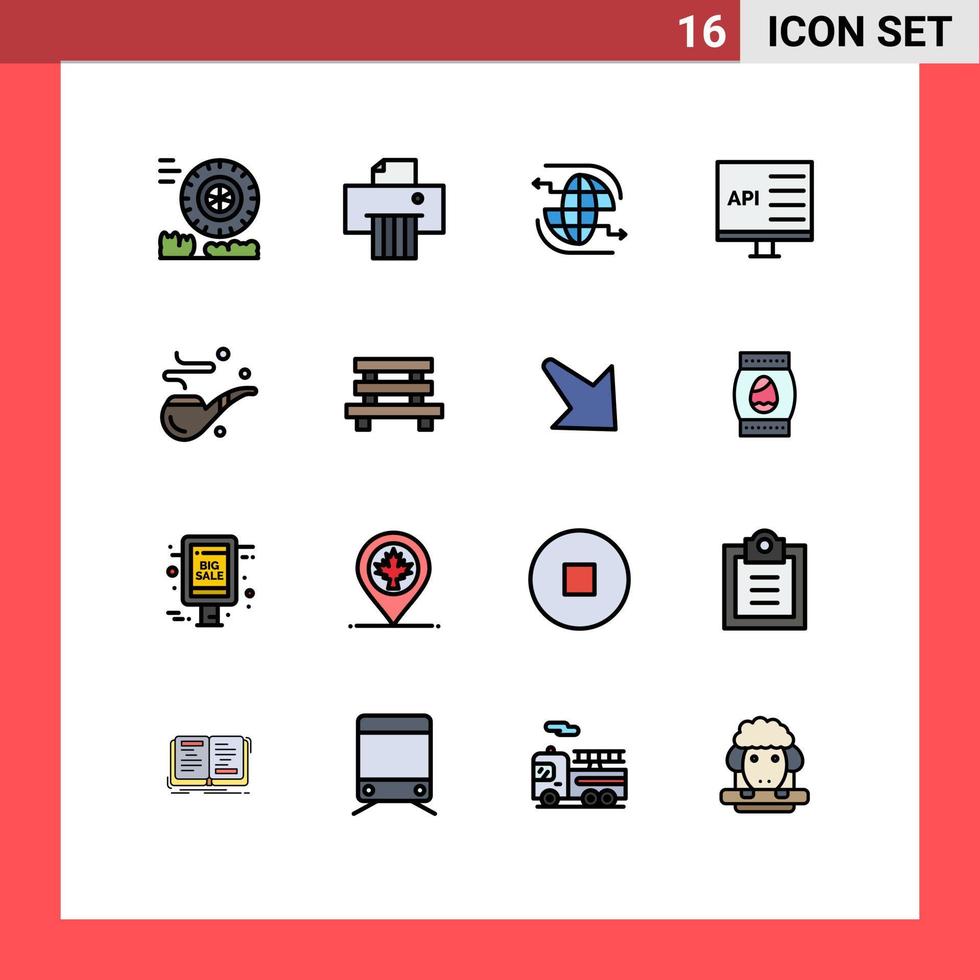 grupo de 16 sinais e símbolos de linhas preenchidas de cores planas para desenvolvimento de tubos na Internet, desenvolvimento de codificação de elementos de design de vetores criativos editáveis