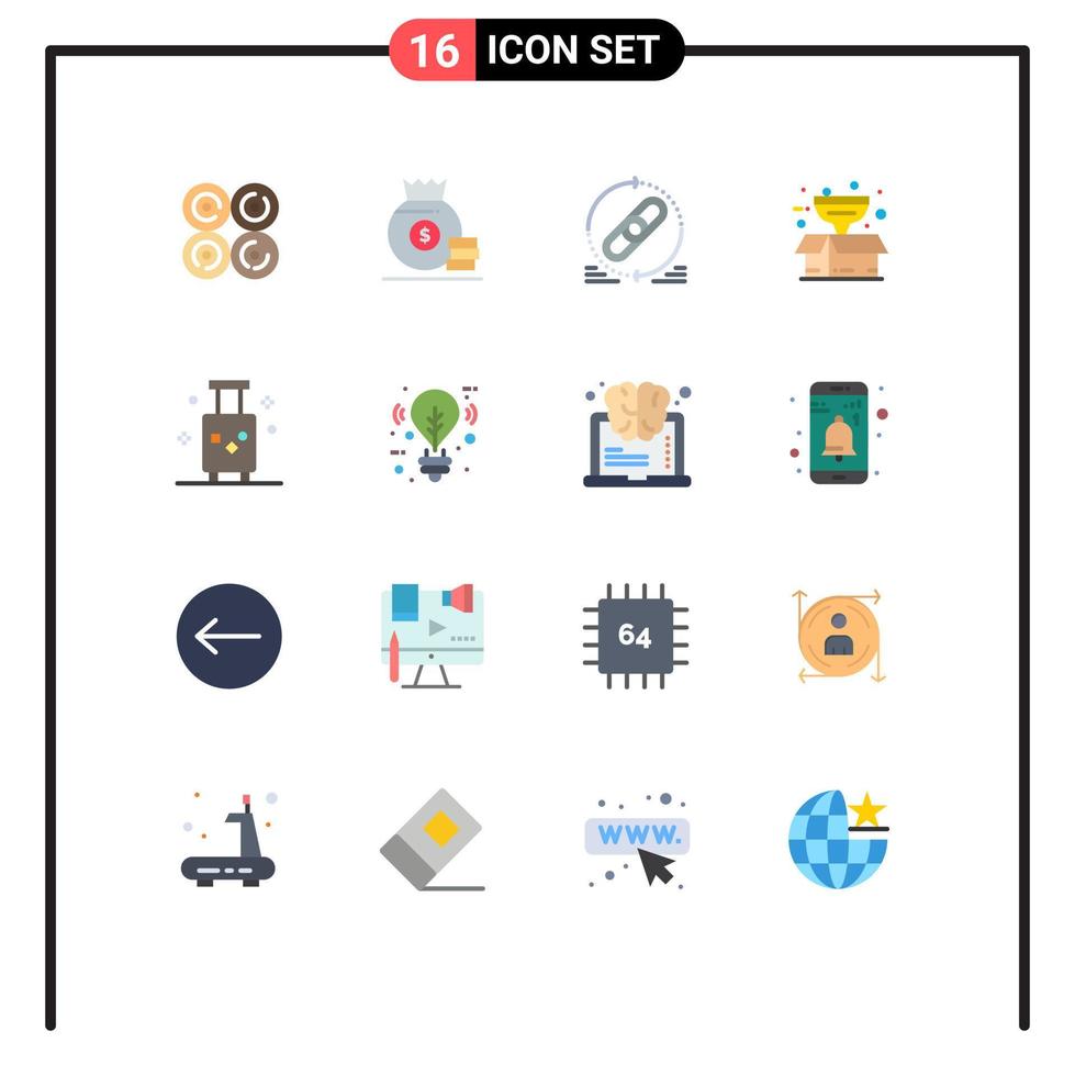 conjunto de cores planas de interface móvel de 16 pictogramas de pacotes de links de produtos de férias atualizam pacote editável de elementos de design de vetores criativos