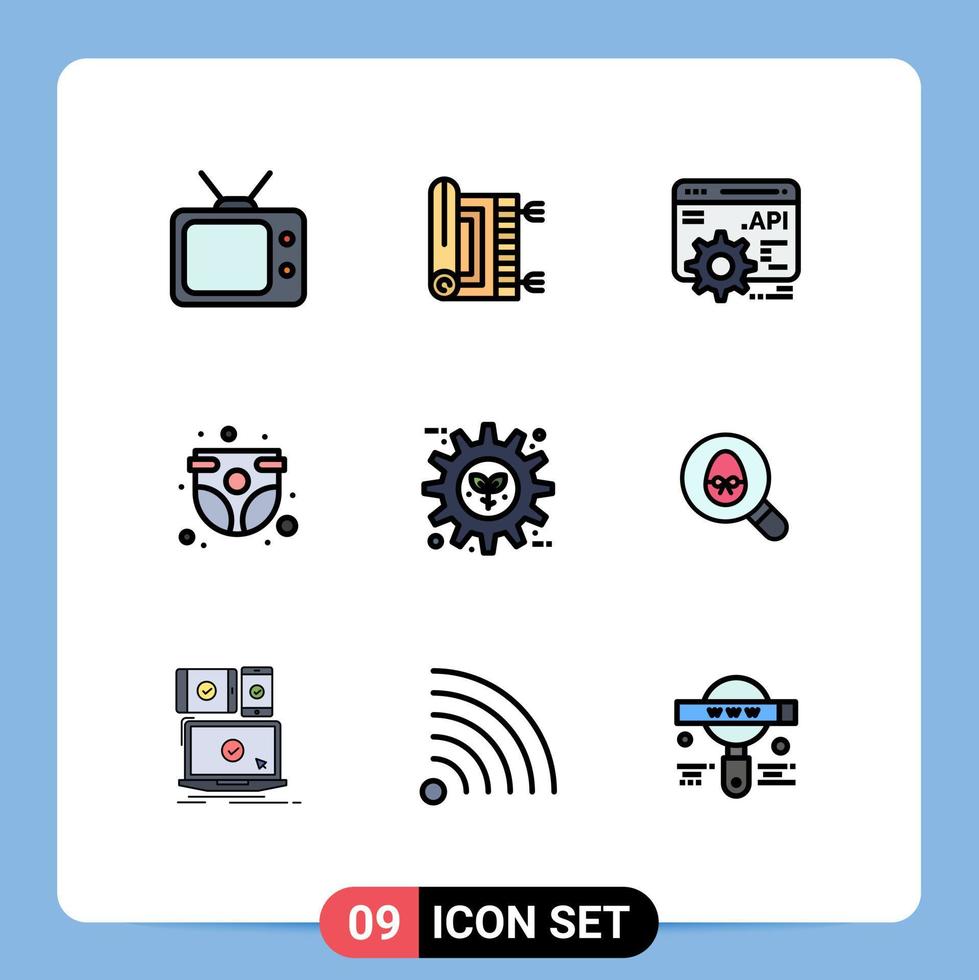 conjunto de pictogramas de 9 cores planas de linha preenchida simples de energia infantil api calcinha de bebê de infância elementos de design de vetores editáveis
