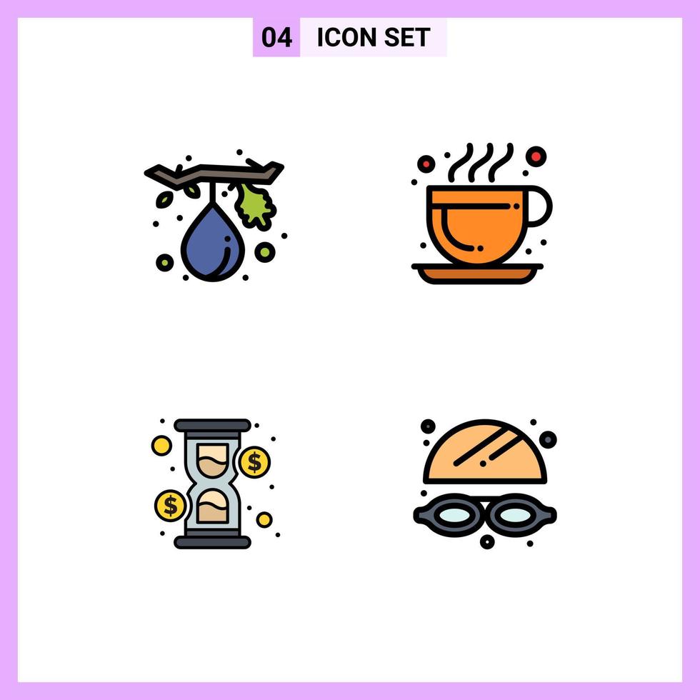 pacote de interface do usuário de 4 cores planas básicas de linha preenchida de figo carregando óculos de café quente saudável elementos de design vetorial editáveis vetor