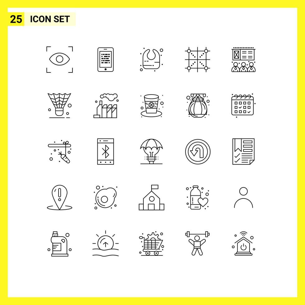 conjunto moderno de 25 linhas e símbolos, como regra de apresentação, design de programação de bebê, elementos de design de vetores editáveis