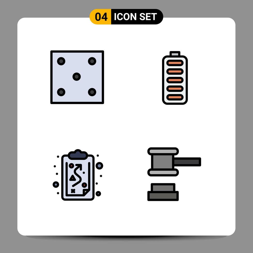 pacote de cor plana de linha preenchida de 4 símbolos universais de táticas de carregamento de esporte de caminho de dados elementos de design de vetores editáveis