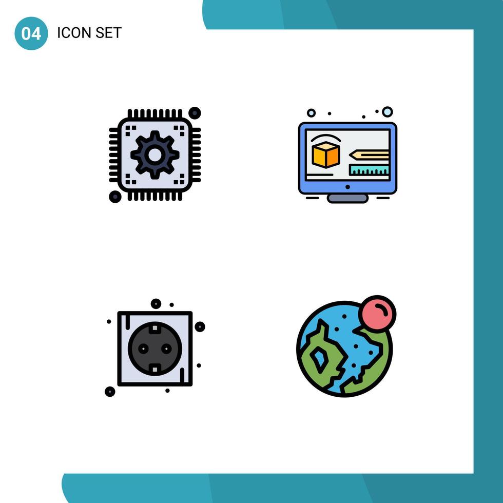 conjunto de 4 sinais de símbolos de ícones de interface do usuário modernos para chip eco web plugue digital elementos de design de vetores editáveis