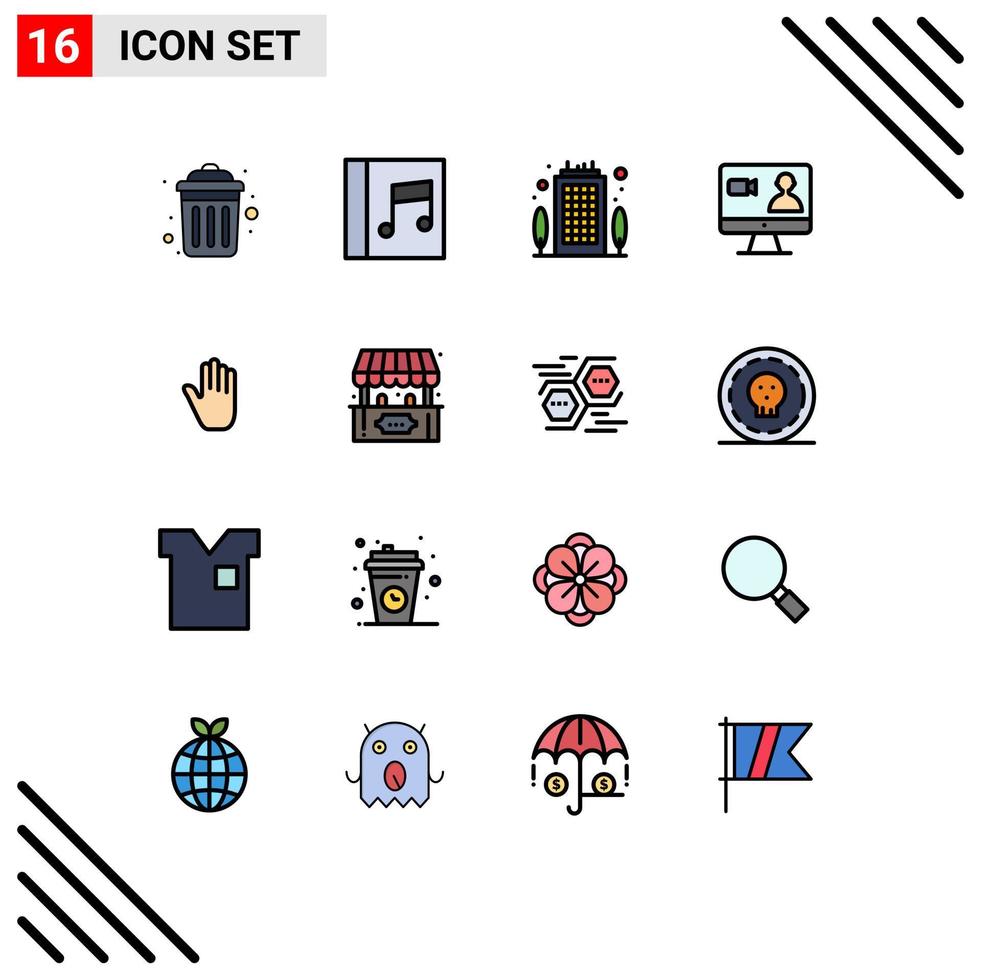 16 interface do usuário pacote de linhas preenchidas com cores planas de sinais e símbolos modernos de linguagem corporal manual pesquisa de computador de negócios editáveis elementos de design de vetores criativos