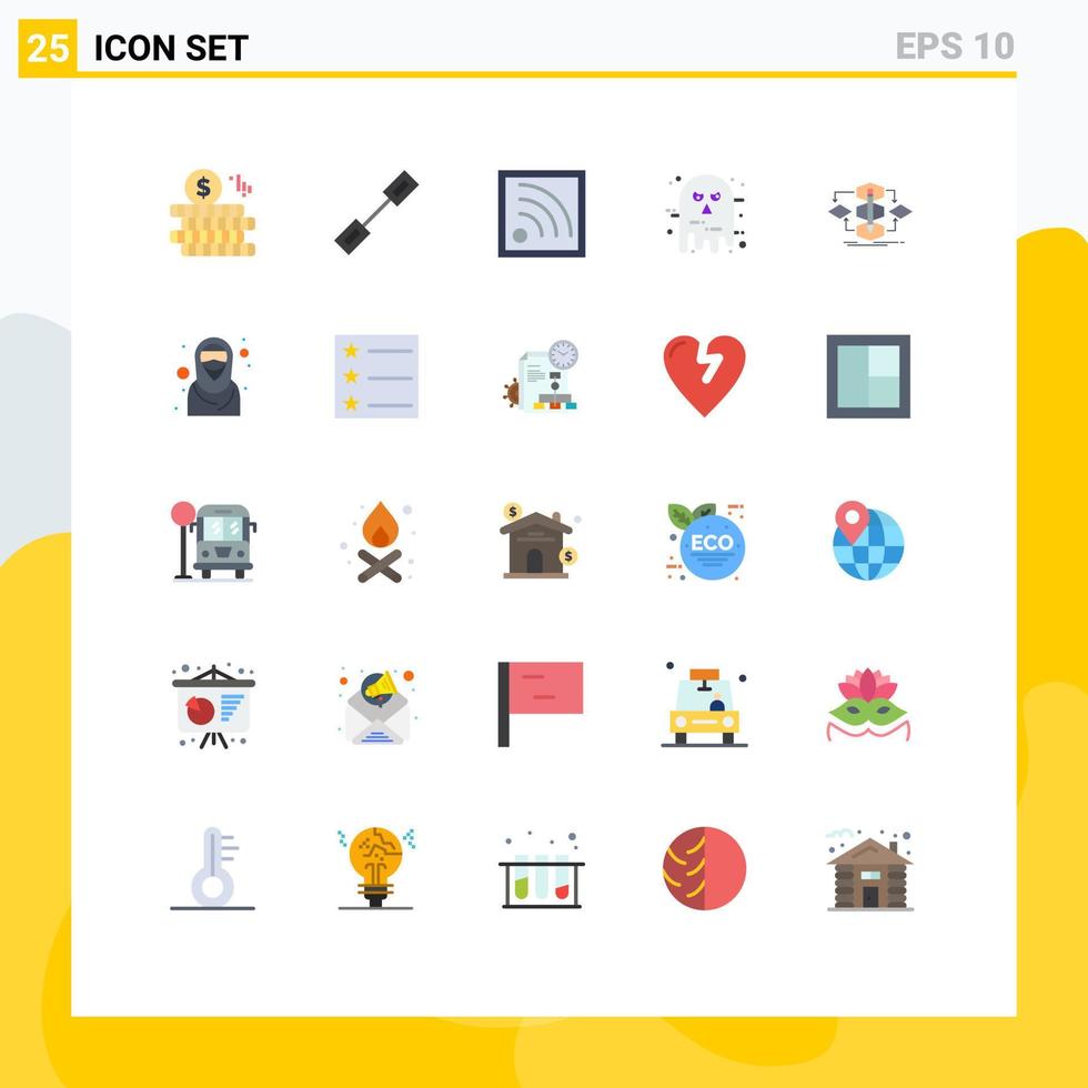 pacote de linha vetorial editável de 25 cores planas simples de sinal de algoritmo de método fantasma assustador elementos de design vetorial editáveis vetor
