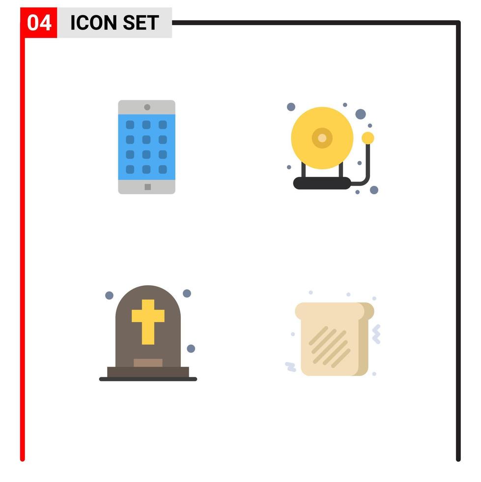 4 ícones planos de vetores temáticos e símbolos editáveis de elementos de design de vetores editáveis de alarme de senha fantasma de aplicativo lápide